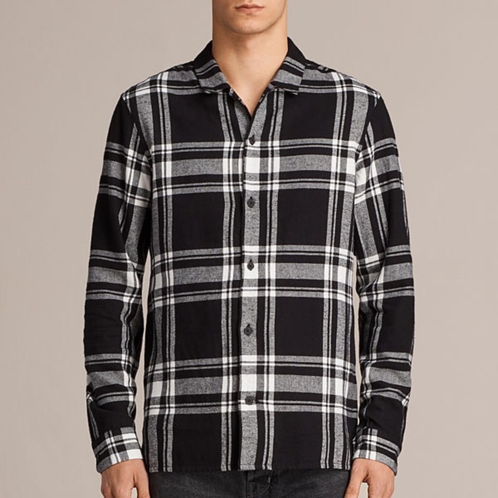 ALL SAINTS Platted Button Down Shirt BLACK & WHITE